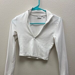 Women's Cream Zip-Up Cropped Top